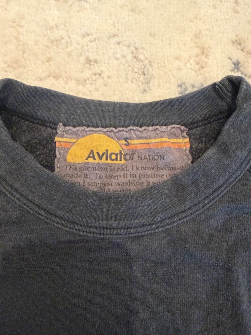 Aviator Nation Washed Black Crewneck with Rainbow Embroidered Patch - Picture 4 of 7